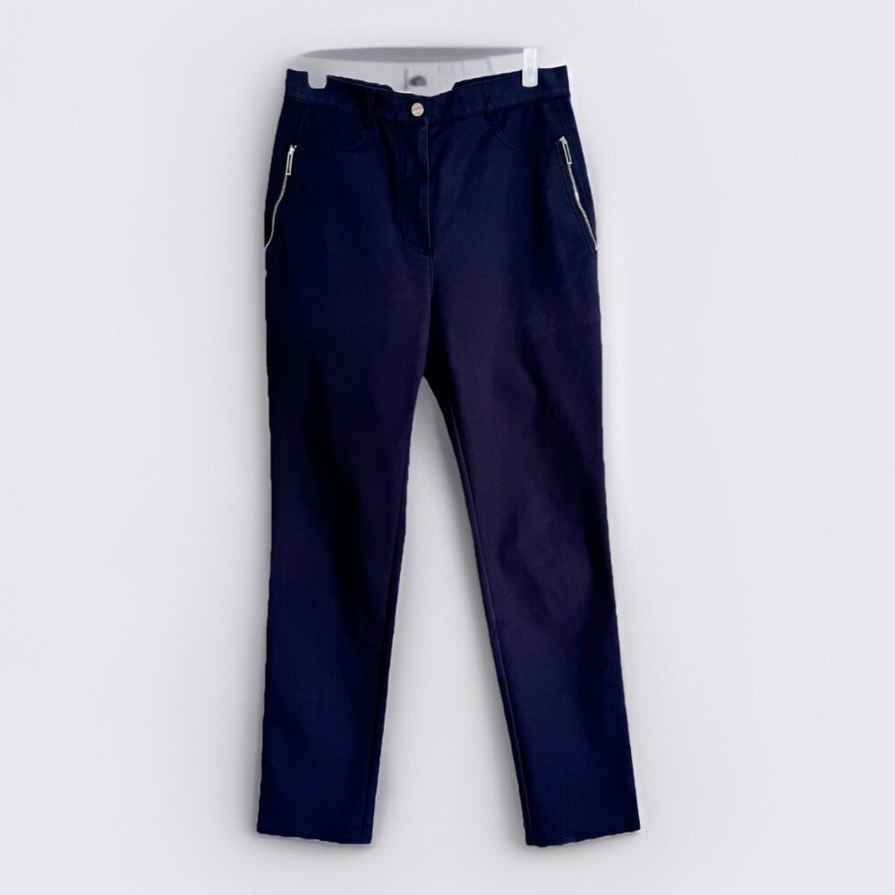 Dion Lee Womens Straight Leg Career Pants Size 8 Blue Zip Pocket Quiet Luxury